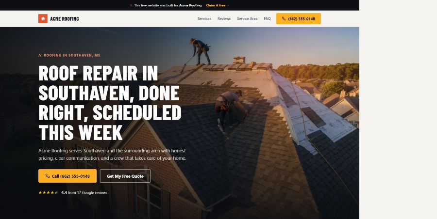 A real website we built for a roofing company